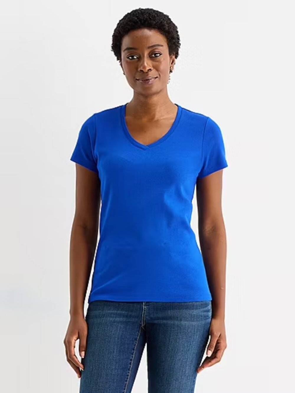 NWT ST JOHNS BAY WOMANS V NECK SHORT SLEEVE T SHIRT COLOR BOLD BLUE